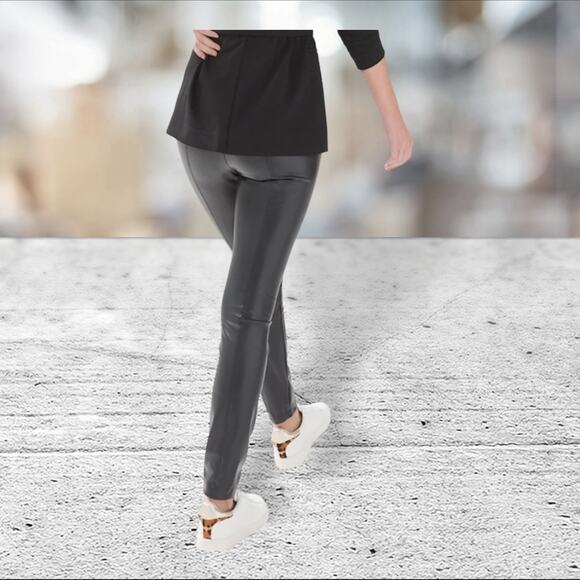 NEW Studio 1886 Faux LEATHER LEGGINGS XL US 16 Pant Black Soft Polyester Vinyl - Picture 8 of 11